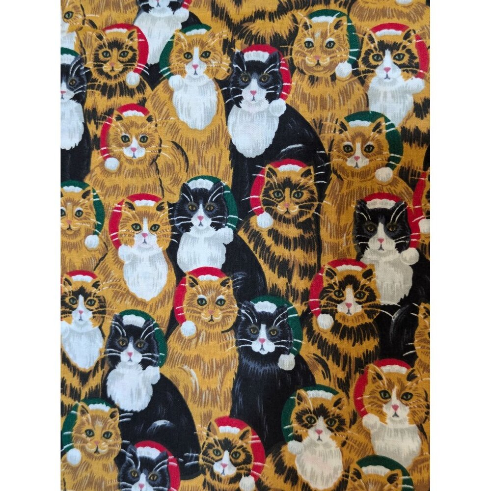 Vintage Fabric Traditions Christmas Cat Print Cotton 44"x78"